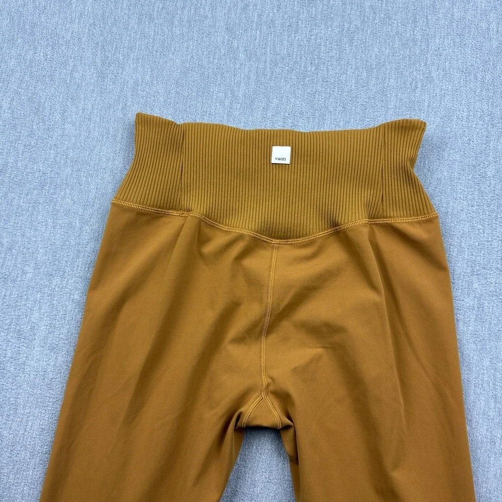 Vuori Leggings Womens Large Gold Rib Studio High Waist Yoga Gym Performance Pant